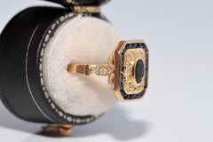 Bague vintage des années 1970 environ, en or 18 carats, avec diamants naturels et saphirs, de forme carrée