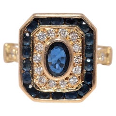 Bague vintage des années 1970 environ, en or 18 carats, avec diamants naturels et saphirs, de forme carrée