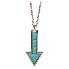 New Made 18k Gold Natural Turquoise Decorated Pendant Arrow Design Necklace
