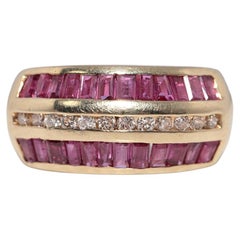 Vintage Circa 1980s 18k Gold Natural Diamond And Caliber Cut Ruby Ring