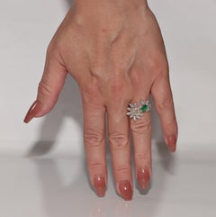Vintage Circa 1990s 18k Gold Natural Marquise Cut Diamond And Emerald Ring