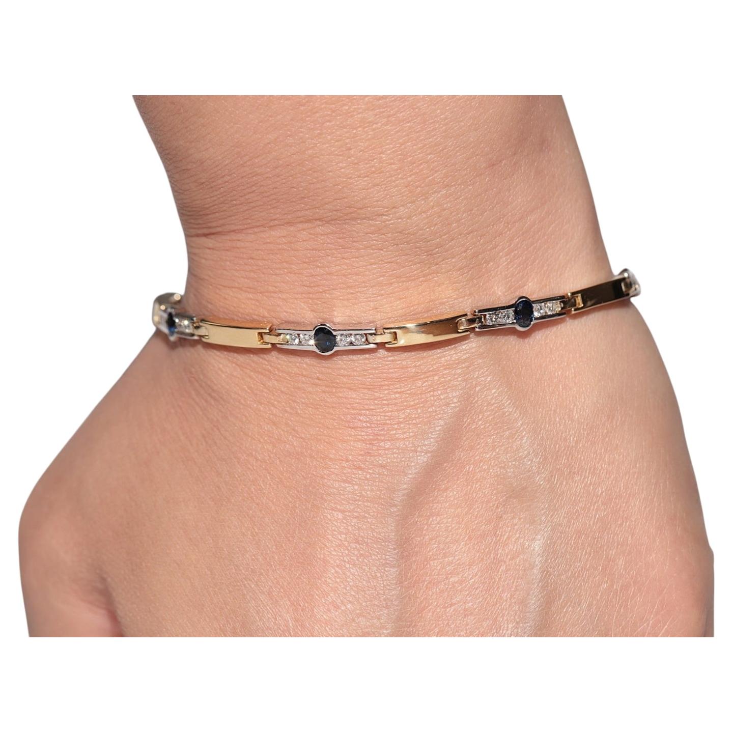 Vintage Circa 1980s 18k Gold Natural Diamond And Sapphire Tennis Bracelet
