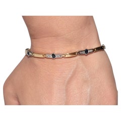 Tennisarmband aus 18 Karat Gold mit natürlichen Diamanten und Saphiren, Vintage, ca. 1980er Jahre
