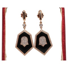Vintage Circa 1990s 18k Gold Natural Diamond Decorated Enamel Drop Earring