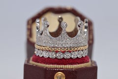 Vintage Circa 1990s 18k Gold Estate Natural Diamond Decorated Crown Design Ring
