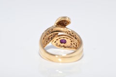 Vintage Circa 1980s 18k Gold Natural Diamond And Ruby Decorated Snake Ring