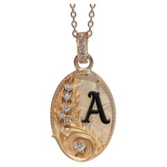 18k Gold Newly Made Natural Diamond Decorated A Letter Pendant Necklace