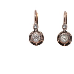 Antiguo Circa 1900s Pendiente Solitario de Diamante Natural de Corte Rosa de Oro de 8k
