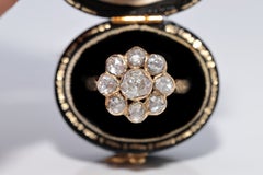 Bague vintage des années 1980 en or 18 carats décorée de diamants naturels taille rose