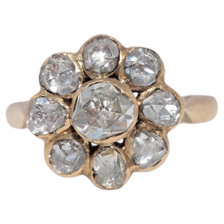 Vintage Circa 1980s 18k Gold Natural Rose Cut Diamond Decorated Ring