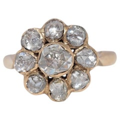 Bague vintage des années 1980 en or 18 carats décorée de diamants naturels taille rose