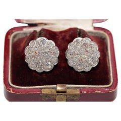 Antique Circa 1900s 17k Gold Natural Diamond Round Design Stud Earring