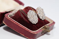 Antique Circa 1900s 17k Gold Natural Diamond Round Design Stud Earring