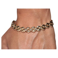 Vintage Circa 1980s 14k Gold Natural Diamond Decorated Bracelet