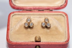 Vintage Circa 1980s 18k Gold Natural Diamond Stud Earring