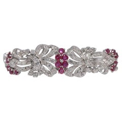 Art Nouveau Platinum Natural Diamond And Ruby Decorated Bracelet