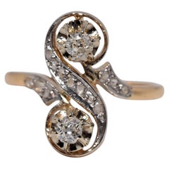 Anello decorato con diamanti naturali in oro 18k, antico, CIRCA 1910, Art Nouveau
