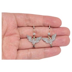 Newly Made 14k Gold Natural Diamond And Emerald Bird Design Earring