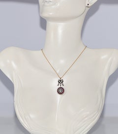 Vintage Circa 1990s 18k Gold Top Silver Natural Diamond And Ruby Bow Necklace