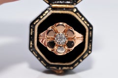 Vintage Circa 1950s 18k Gold Natural Diamond Decorated Solitaire Ring