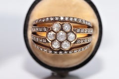 Vintage Circa 1970s Handcrafted 14k Gold Natural Diamond Decorated Ring