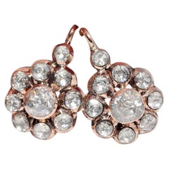 Vintage Circa 1960s 10K Gold Natural Rose Cut Diamond Decorated Earring