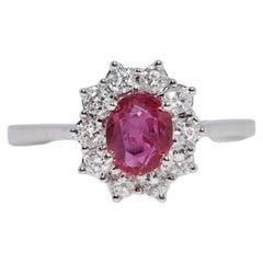 Vintage Circa 1990s 18k Gold Natural Diamond And Oval Cut Ruby Decorated Ring