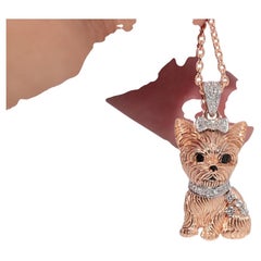 Newly Made 14k Gold Natural Diamond Maltese Dog Design Pendant Necklace