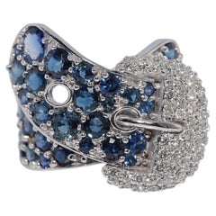 Vintage Circa 1990s 14k Gold Natural Diamond And Sapphire Belt Design Ring