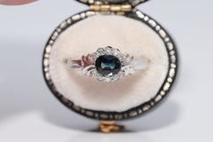 Vintage Circa 1990s 18k Gold Natural Diamond And Oval Cut Sapphire Ring