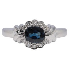Vintage Circa 1990s 18k Gold Natural Diamond And Oval Cut Sapphire Ring