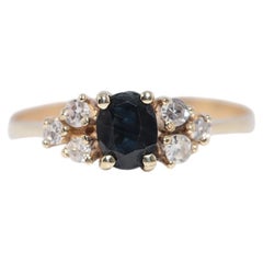 Vintage Circa 1980s 18k Gold Natural Diamond And Sapphire Decorated Ring