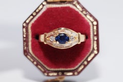 Vintage Circa 1980s 18k Gold Natural Diamond And Sapphire Ring