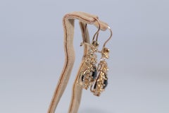 Vintage Circa 1980s 14k Gold Natural Diamond And Pear Cut Sapphire Drop Earring