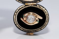 Newly Made 18k Gold Natural Rose Cut Diamond And Emerald Snake Ring