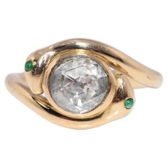 Newly Made 18k Gold Natural Rose Cut Diamond And Emerald Snake Ring