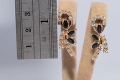 Vintage Circa 1980s 14k Gold Natural Diamond And Sapphire Drop Earring