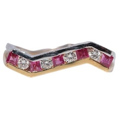 Vintage-Ring aus 18 Karat Gold mit natürlichem Diamanten und Rubin im Kaliberschliff, ca. 1990er Jahre