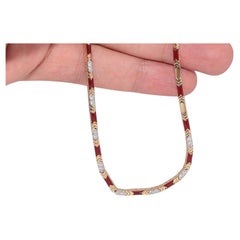 Vintage-Halskette aus 14-karätigem Gold mit Naturdiamanten und Emaille, ca. 1980er Jahre