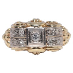 Antique Circa 1900s Handcrafted 14k Gold Natural Diamond Decorated Ring