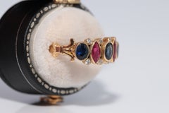 Vintage Circa 1960s 18k Gold Natural Diamond And Ruby And Sapphire Ring