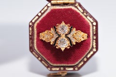 Newly Made 18k Gold Natural Old Cut Diamond And Enamel Decorated Ring