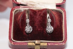 Art Deco 1920s 18k Gold Natural Diamond Drop Earring