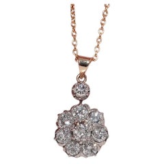 Antique Circa 1900s 18k Gold Natural Old Cut Diamond Pendant Necklace