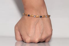 Vintage Circa 1990s 18k Gold Natural Diamond And Sapphire Tennis Bracelet