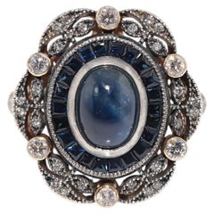 Newly Made 18k Gold Top Silver Natural Diamond And Sapphire Decorated Ring