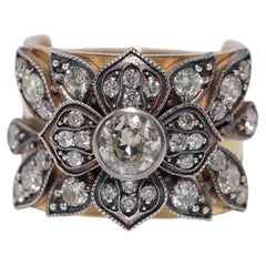 Newly Made 18k Gold Top Silver Natural Diamond Decorated Strong Ring