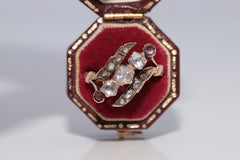Antique Circa 1900s Ottoman 8k Gold Natural Rose Cut Diamond And Ruby Ring