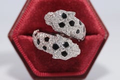 Anello vintage in oro 18 carati con diamanti naturali, smeraldi e smalto a forma di tigre, risalente agli anni '90