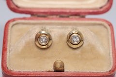 Orecchino solitario decorato con diamanti naturali in oro 18 carati, vintage, degli anni '70 circa